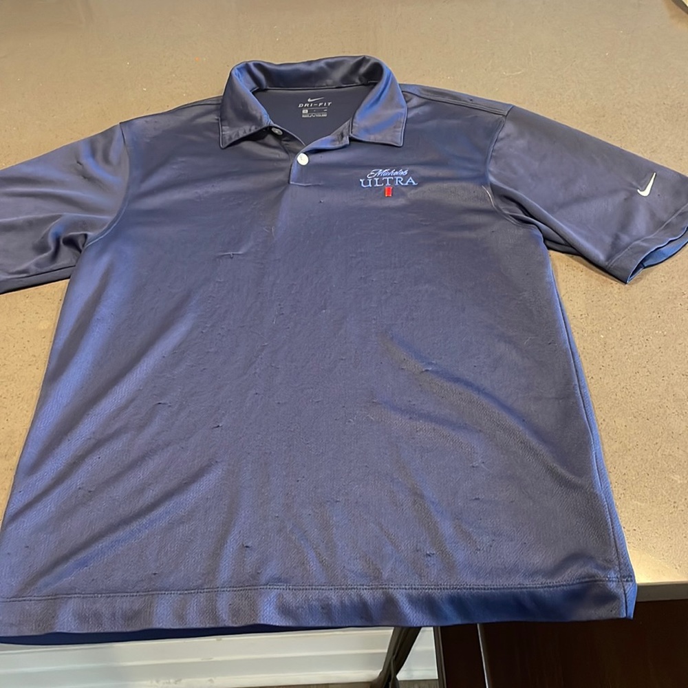Michelob Ultra dry fit Nike golf polo, navy blue fabric, size small